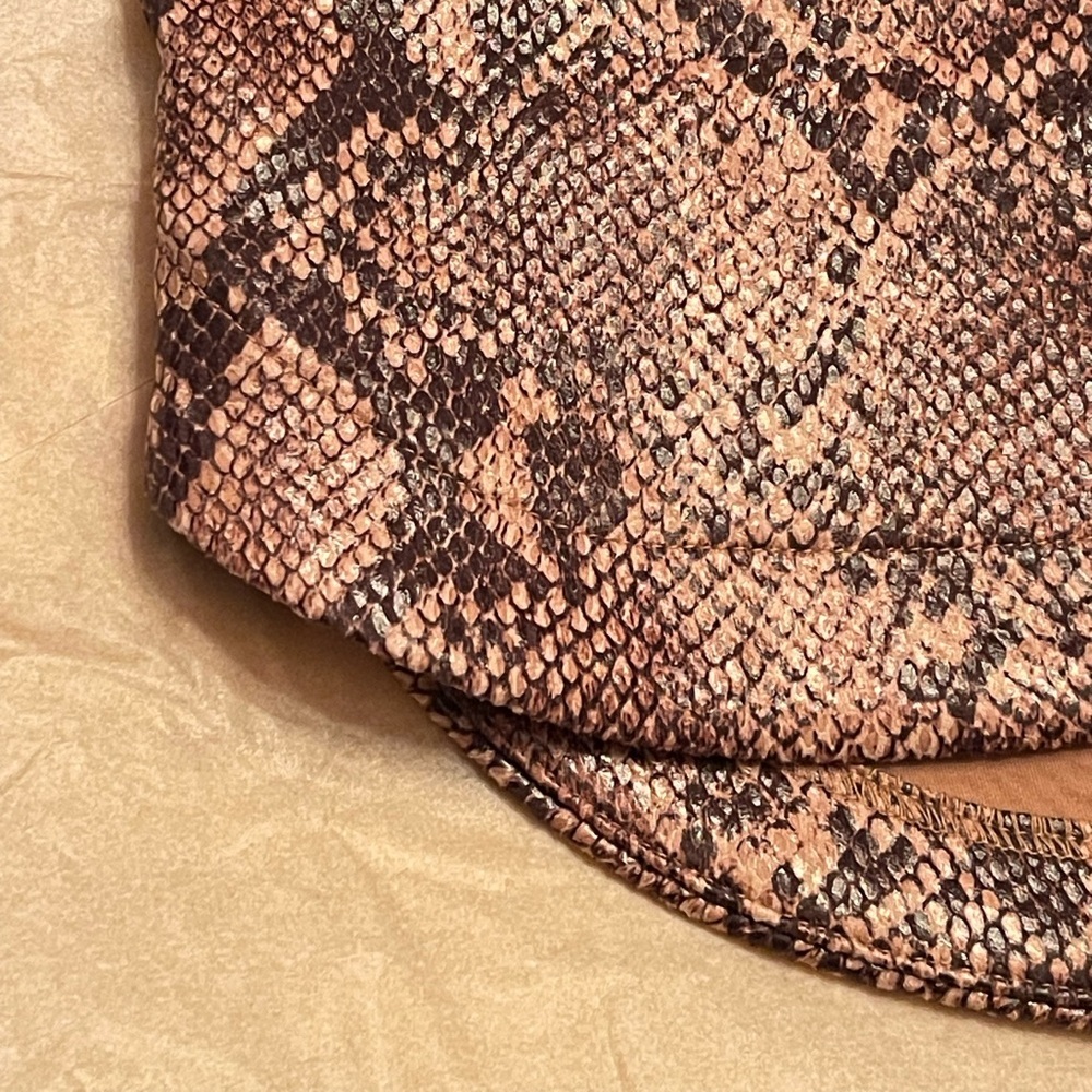 Snake Print Mini Skirt - Brown Faux Leather - Picture 7 of 12